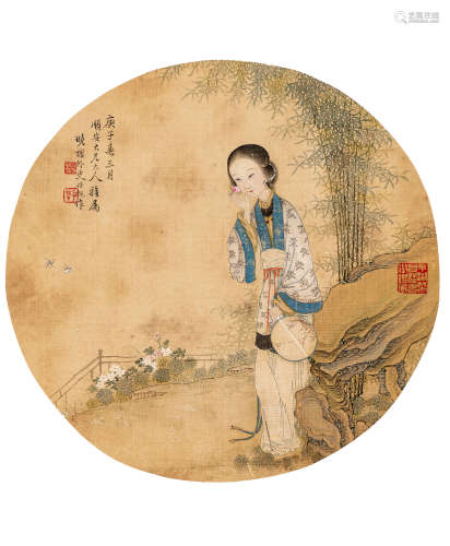费丹旭（1802～1850） 赏花图 设色绢本 圆光