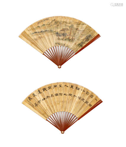 樊 镠 夕阳萧鼓几船归
周伯义（1823～1895） 隶书 设色纸本 成扇