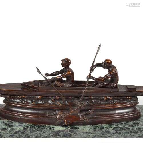 Sculpture en bronze sur socle marbre. «Le Canoë Bi…