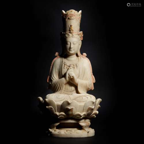 From the Five Dynasties period white marble decorated gold B...