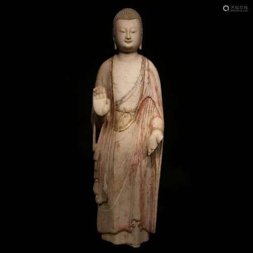 From the Northern Qi white marble painted Buddha