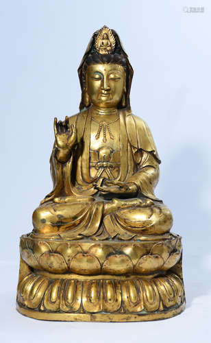 GILT BRONZE CAST GUANYIN BUDDHA STATUE