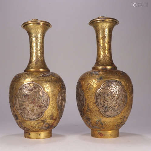 PAIR OF GILT BRONZE CAST VASES