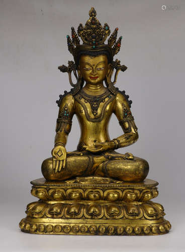 GILT BRONZE CAST AMITAYUS STATUE