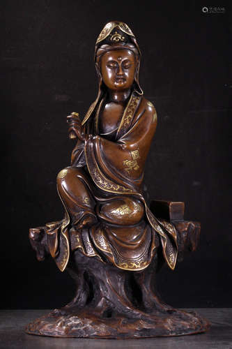 GILT BRONZE CAST GUANYIN BUDDHA STATUE