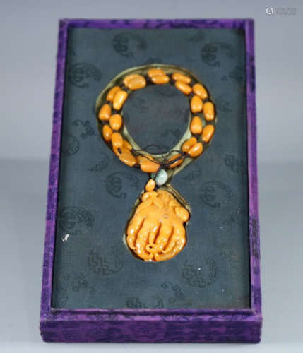 TIANHUANG STONE CARVED CHAYOTE PENDANT NECKLACE