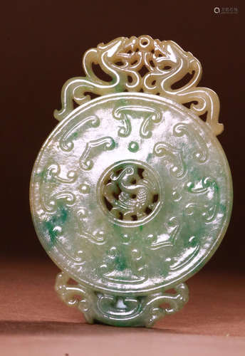 JADEITE CARVED DRAGON&PHOENIX BI