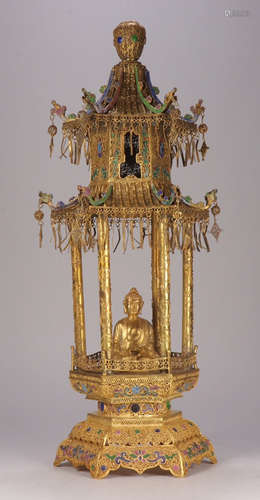 GILT SILVER CAST PAGODA