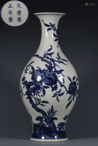 YONGZHENG BLUE&WHITE GLAZE VASE