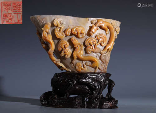 TIANHUANG STONE CARVED DRAGON JUE CUP