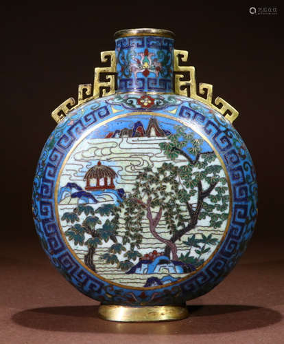 CLOISONNE CAST LANDSCAPE PATTERN VASE