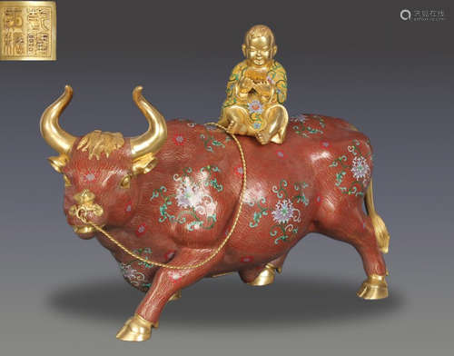 CLOISONNE CAST COW&KID ORNAMENT