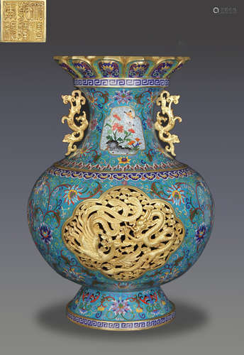 CLOISONNE CAST DRAGON PATTERN VASE