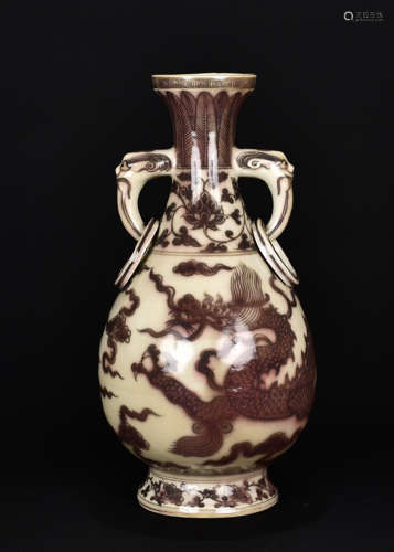 UNDERGLAZE RED DRAGON PATTERN VASE