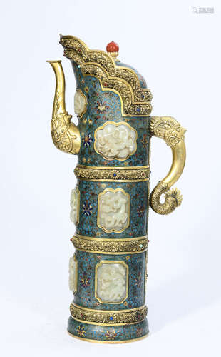 CLOISONNE WITH JADE CAST VESSEL