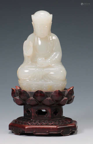 HETIAN JADE CARVED KSITIGARBHA STATUE