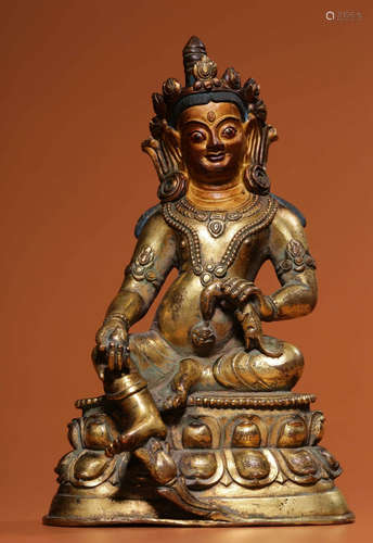 GILT BRONZE CAST JAMBHALA STATUE