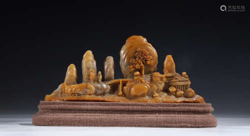 TIANHUANG STONE CARVED FIGURE STORY BURSH HOLDER