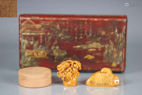 SET OF TIANHUANG STONE CARVED CALLIGRAPHY SUPPLIES