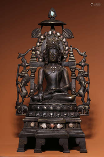 COPPER WITH SILVER CAST BUDDHA STATUE