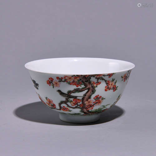 A CLOISONNE ENAMEL FLOWER AND BIRD PARRTERNED BOWL