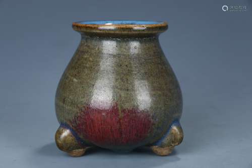 Flambe-glazed Tripod Water Pot