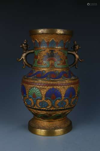 Copper Bodied Filigree Enamel Vase