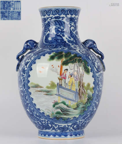 DAQINGQIANLONGNIANZHI MARK BLUE&WHITE GLAZE VASE