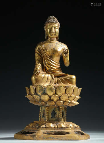 GILT BRONZE SAKYAMUNI BUDDHA STATUE