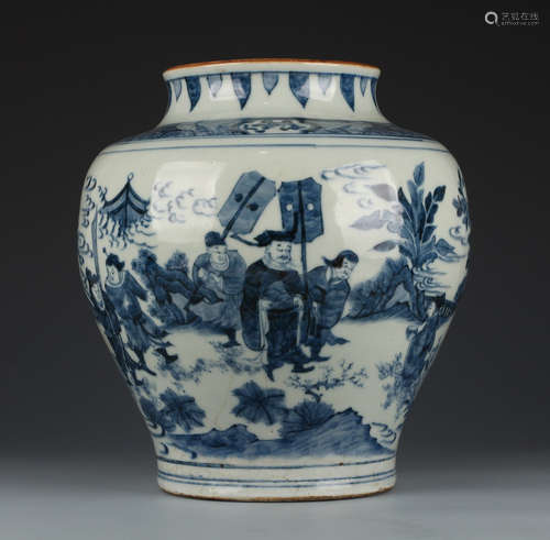 BLUE&WHITE GLAZE JAR PAINTED WITH STORY