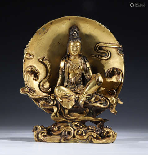 GILT BRONZE GUANYIN BUDDHA STATUE