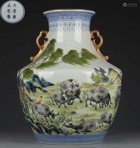 DAQINGYONGZHENGNIANZHI MARK FAMILLE ROSE GLAZE VASE