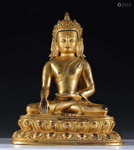 GILT BRONZE GUANYIN BUDDHA STATUE