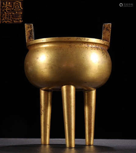 XUANDENIANZHI MARK GILT BRONZE CENSER