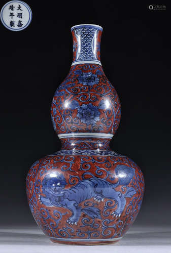 DAMINGJIAJINGNIANZHI MARK BLU&RED GLAZE VASE