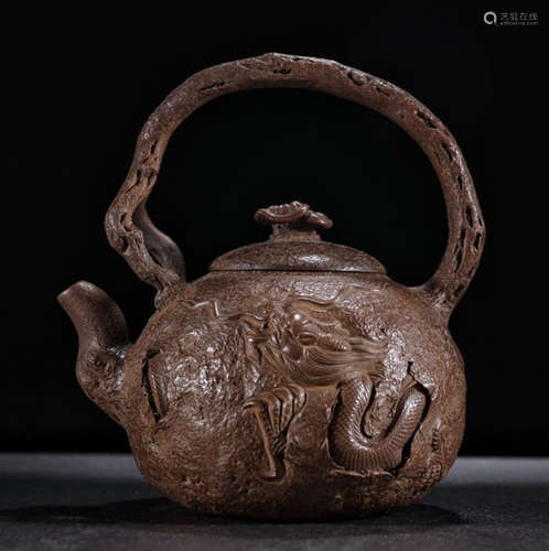 ZISHA TEA POT CARVED WITH DRAGON