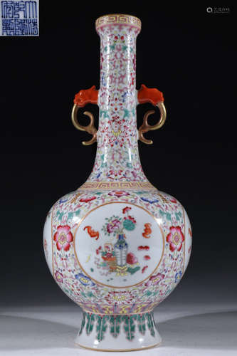 DAQINGQIANLONGNIANZHI MARK ENAMELED GLAZE VASE