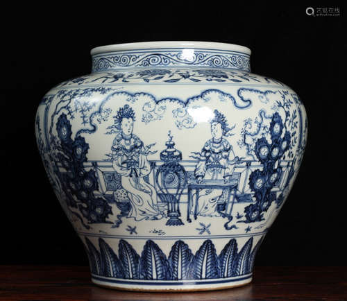 BLUE&WHITE GLAZE CONTAINER PAINTED WITH STORY