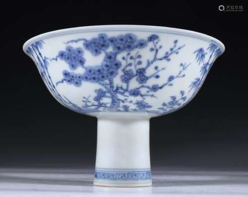 BLUE&WHITE GLAZE BOWL PAINTED WITH BAMBOO