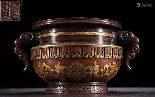 YISHANTANGZHI MARK GILT BRONZE CENSER