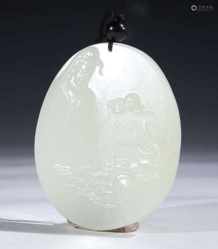 HETIAN JADE PENDANT CARVED WITH GUANYIN BUDDHA