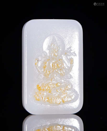 HETIAN JADE TABLET CARVED WITH GUANYIN BUDDHA