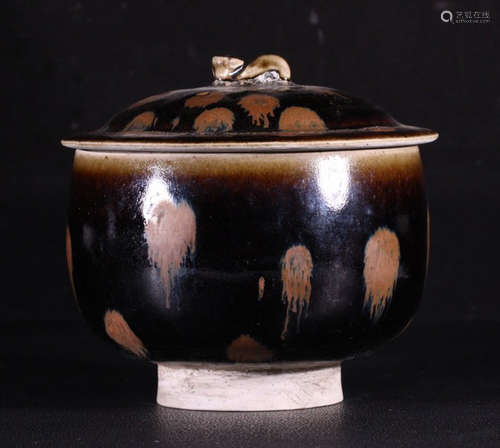 BLACK GLAZE JAR WITH COVER