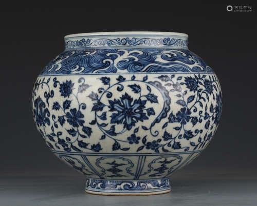 BLUE&WHITE GLAZE JAR PAINTED WITH FLOWER