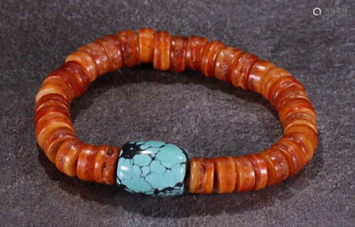 BONE STRING BRACELET WITH TURQUOISE BEAD