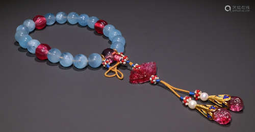 AQUAMARINE STRING BRACELET WITH 18 BEADS