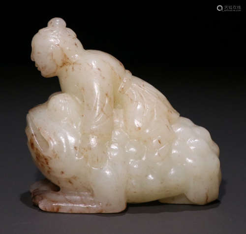 HETIAN JADE PENDANT CARVED WITH FIGURE&TOAD