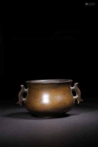 Qing Dynasty Song Yuelv Inscription, Double Fish Handles Bro...