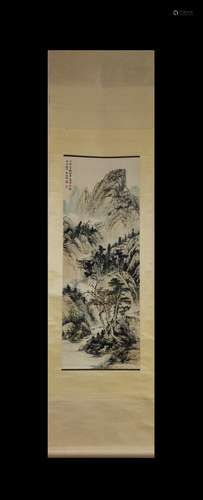 Wu Hufan Inscription, Landscape Vertical Painting