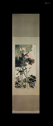 Jiang Hanting Inscription, Lotus Pound Vertical Paper Painti...